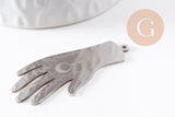 Pendentif acier platine main mystique 49mm,breloque acier inoxydable argenté sans libération de nickel, x1 (G6027)