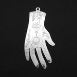 Pendentif acier platine main mystique 49mm,breloque acier inoxydable argenté sans libération de nickel, x1 (G6027)