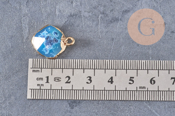 Pendentif agate bleue pendentif pierre, agate naturelle, support doré, création bijoux, pierre naturelle, 17-22mm, x1, G2746