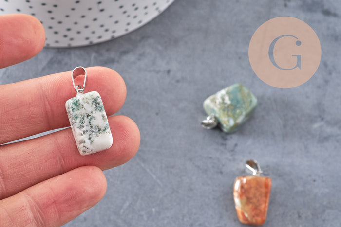 Pendentif agate indienne naturelle support acier inoxydable platine 35mm,Pendentif bijoux pierre naturelle, ,création bijoux pierre x1 G5506