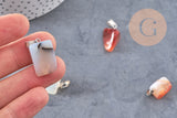 Pendentif agate naturelle support acier inoxydable platine 35mm,Pendentif bijoux pierre naturelle, x1 G5160