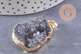 Pendentif agate noire druzy naturelle 30mm, x1 (G2567)