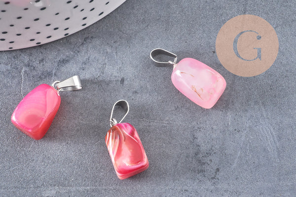 Pendentif agate rose rayée support acier argent, pendentif pierre, agate naturelle,création bijoux, pierre naturelle, 23mm, x1, G3901