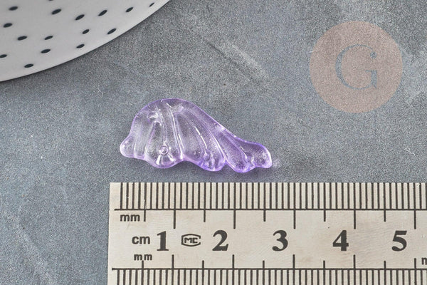 Pendentif aile verre violet clair 24.5mm ,pendentif verre pour création bijoux, x10 (G5830)