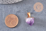 Pendentif améthyste violette brute, , support doré, création bijoux, pierre naturelle, 25mm, x1 (G2498)