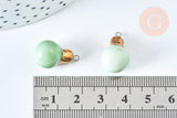 Pendentif ampoule porcelaine émaillé vert et or clair 20mm, pendentif porcelaine géométrique x1 (G7146)