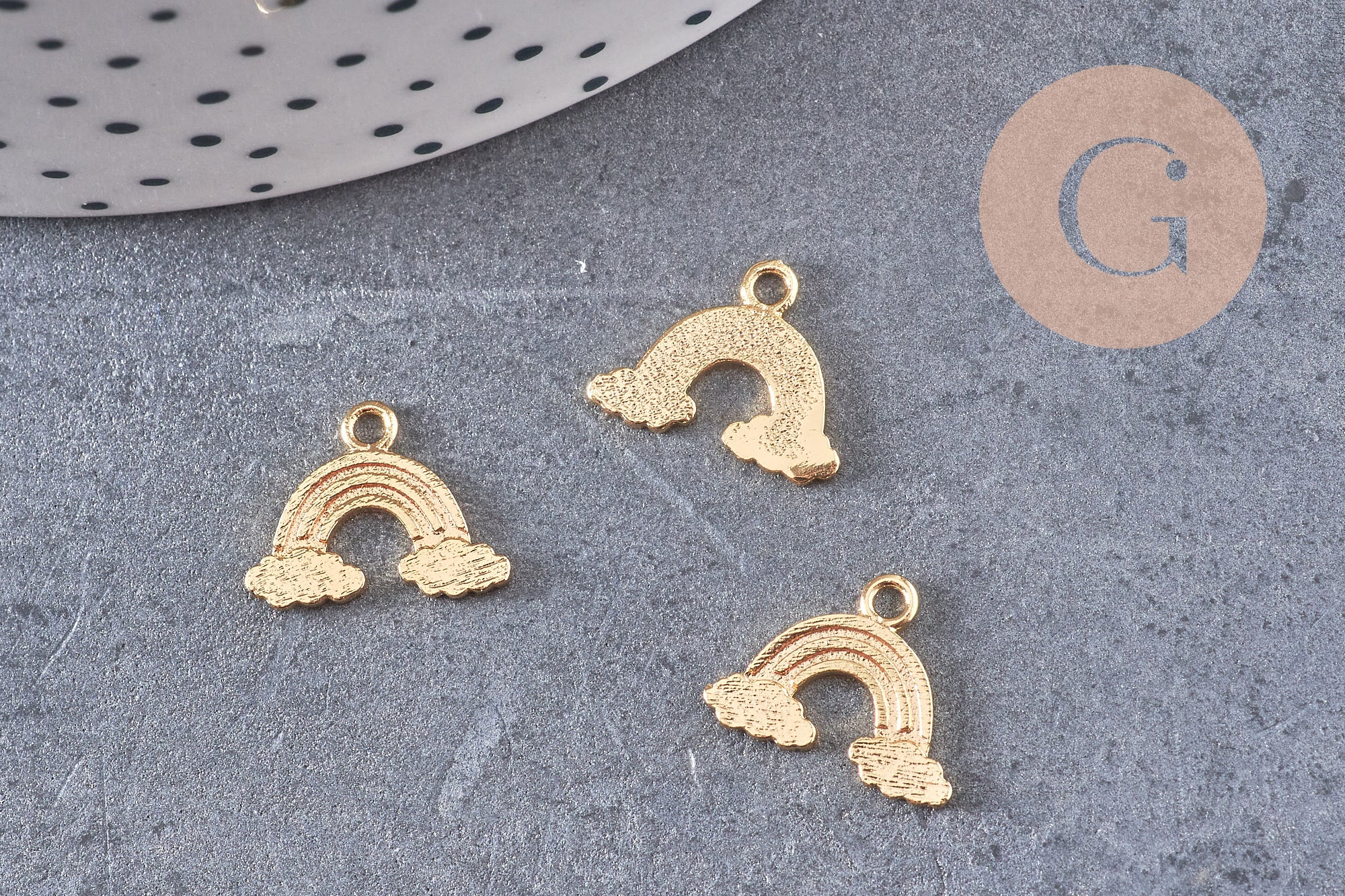 Pendentif arc-en-ciel laiton doré 18k 10.5mm,Pendentif doré pour création de bijoux, x1 (G5983)