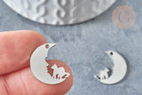 Pendentif argenté croissant de lune acier 201 inoxydable 24mm, breloque acier inoxydable platine x1 G7604