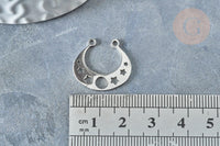 Pendentif argenté torque lune et étoiles acier inoxydable 19mm, breloque acier inoxydable platine x1 G7605