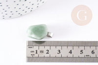Pendentif aventurine verte naturelle roulé acier inoxydable platine 15-35mm, x1 (G4403)