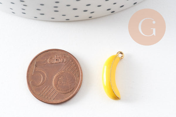 Pendentif banane émail jaune acier 304 inoxydable doré 19mm, x1 (G10872)