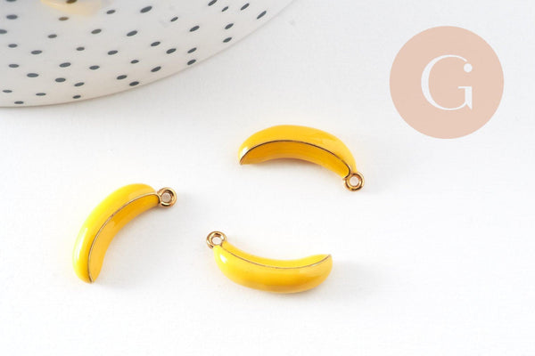 Pendentif banane émail jaune acier 304 inoxydable doré 19mm, x1 (G10872)