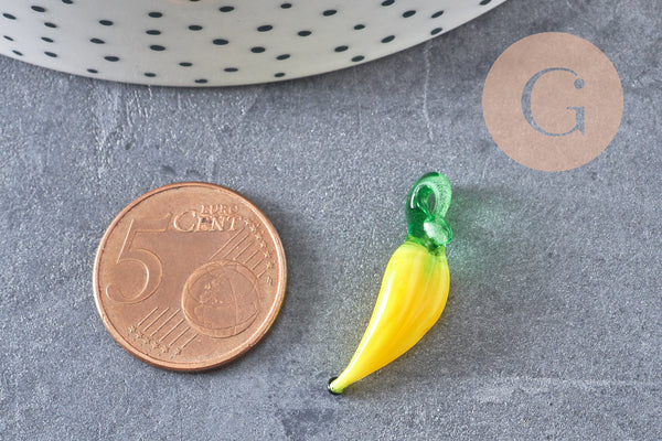 Pendentif banane fruit verre artisana tchèque 25mm,x5 (G2966)