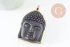 Pendentif bouddha en verre noir laiton doré, médaillon création sautoir pour création bijoux,56-59mm, x1 G5041