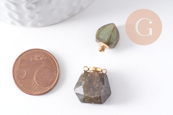 Pendentif bouteille parfum labradorite naturelle acier 304 inoxydable doré 27.5mm, x1 (G10315)