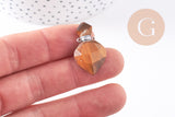 Pendentif bouteille parfum œil de tigre naturel laiton platine 27mm, x1 (G10582)