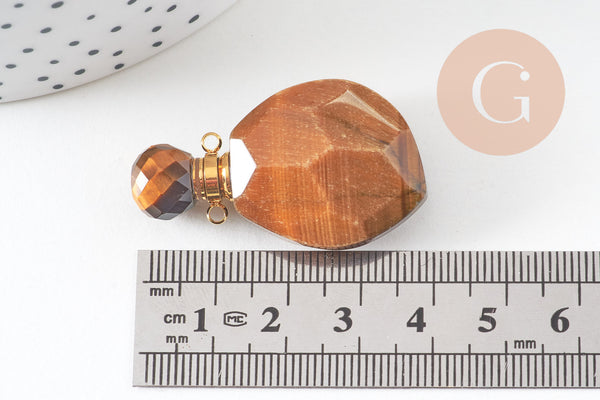 Pendentif bouteille parfum œil de tigre naturelle 39mm, x1 (G5226)