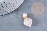 Pendentif bouteille parfum quartz rose naturel laiton 27mm, x1 (G8633)