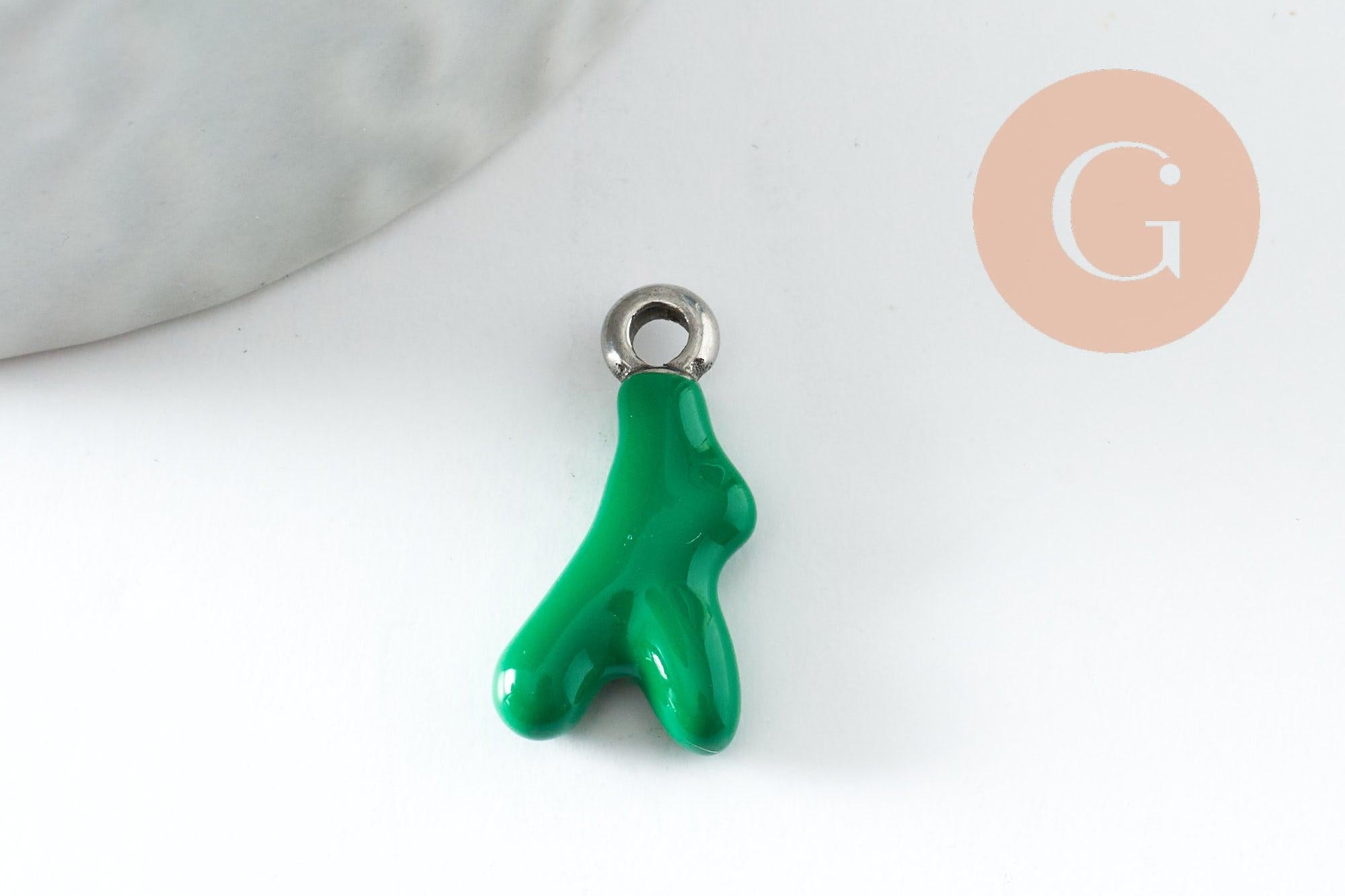 Pendentif branche de corail acier 304 inoxydable platine multicolore 18.5mm, x1 G9811