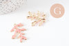 Pendentif branche de corail zamac doré émail rose 30mm, x1 (G9690)