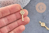Pendentif breloque clef laiton doré et zircon 28.5mm, x1 (G4463)