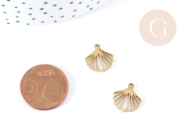 Pendentif breloque coquillage acier 304 doré inoxydable 13.5mm, x1 (G8620)