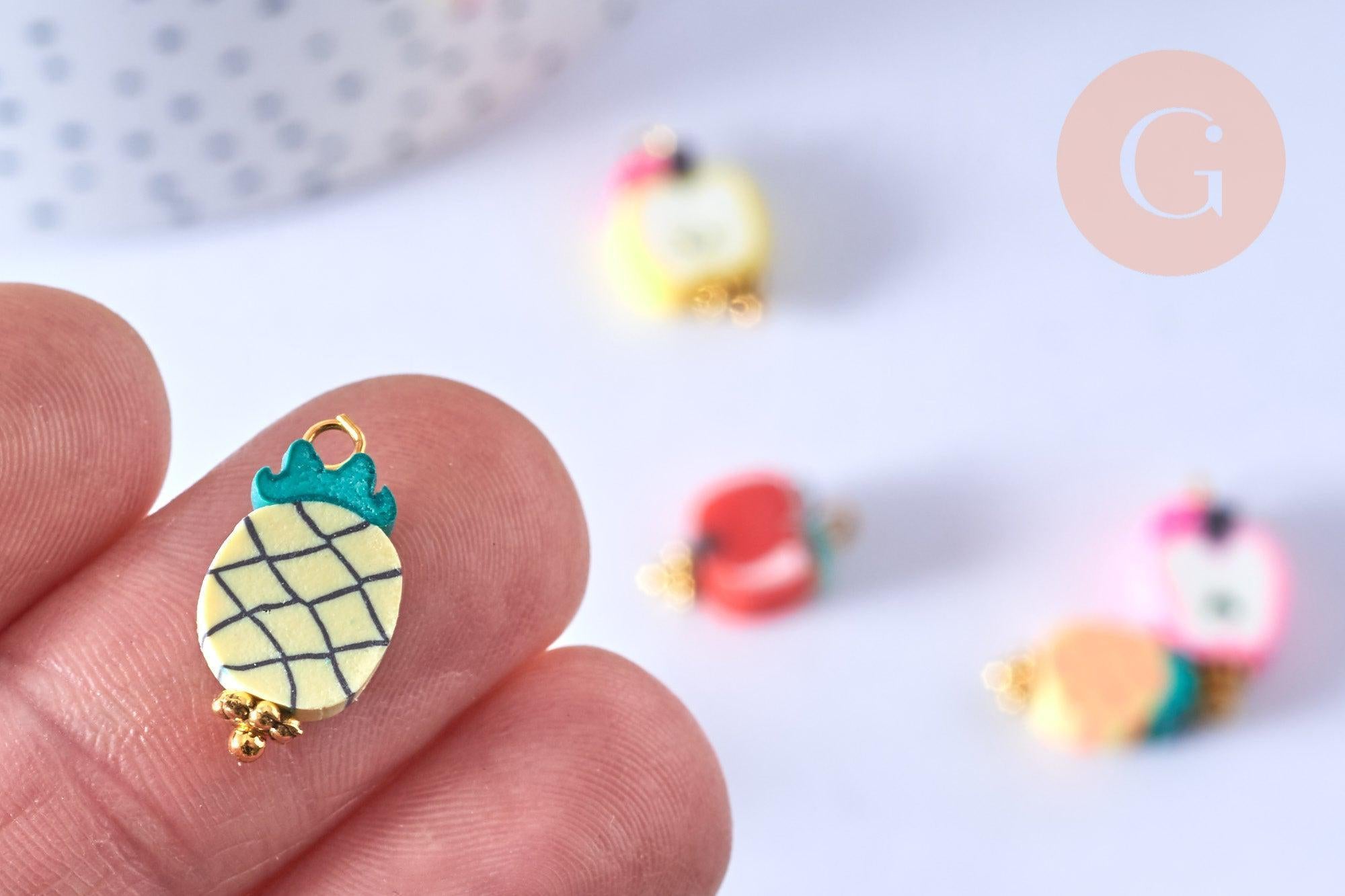 Pendentif breloque fruits polymère multicolore 12-17mm, perles colorées et estivales pour créer des bijoux fantaisie, x10 (G6689)