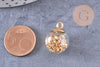 Pendentif bulle verre laiton et sable doré 21mm, médaillon transparent, création sautoir, pendentif vitrine, x1 (G1872)