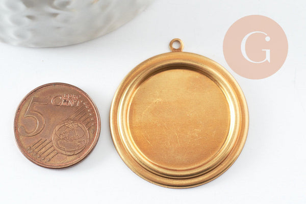 Pendentif cabochon rond laiton brut,sans nickel 24mm, x1 (G1951)