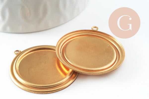 Pendentif cabochon rond laiton brut,sans nickel 24mm, x1 (G1951)