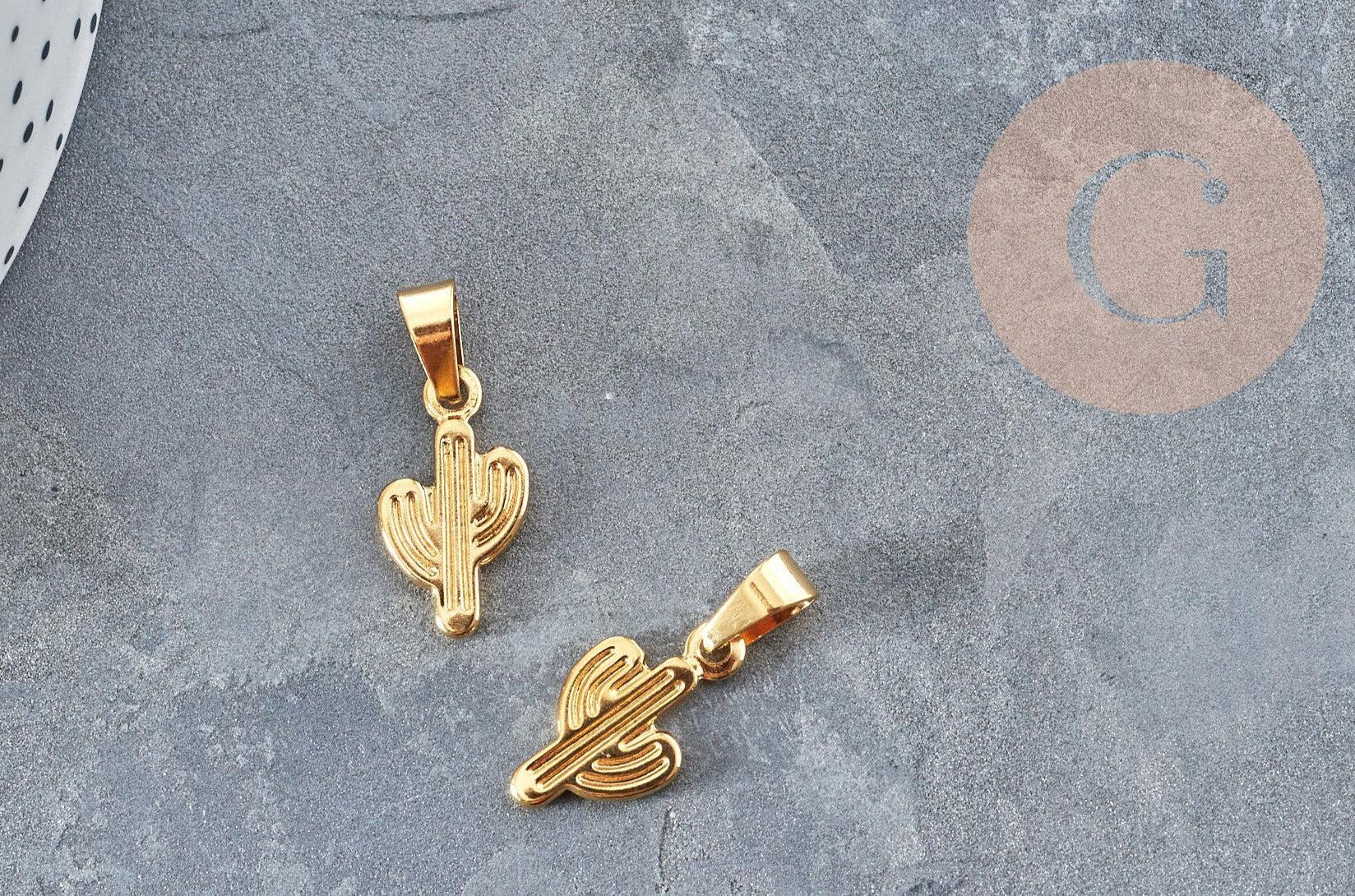 Pendentif cactus 304 acier inoxydable 19mm, un pendentif pour création DIY, x1 (G6026)