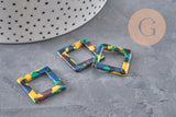 Pendentif carre coloré acetate 30.5mm,connecteur plastique, x5 (G0225)