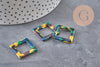 Pendentif carre coloré acetate 30.5mm,connecteur plastique, x5 (G0225)