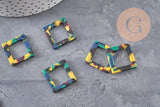 Pendentif carre coloré acetate 30.5mm,connecteur plastique, x5 (G0225)