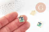 Pendentif carré lune et étoile bleu laiton doré 17mm, pendentif astrologie, pendentif laiton, fabrication de bijoux fantaisie, x1 G8865