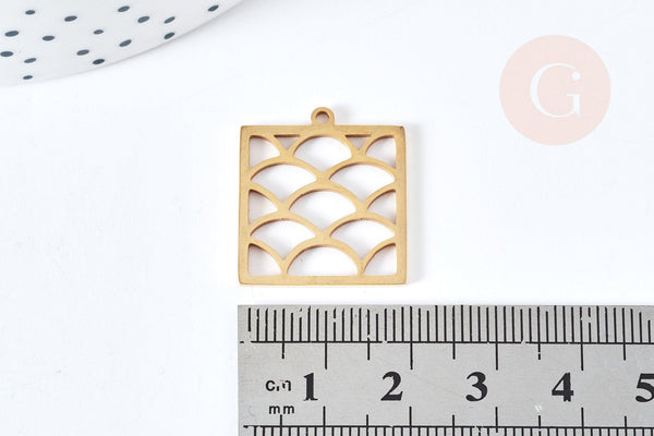 Pendentif carré vagues acier 201 inoxydable doré 22mm, x1 (G6122)