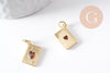 Pendentif carte à jouer coeur zircon rouge laiton doré 18K 15mm x1 (G10288)