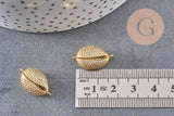 Pendentif cauri laiton doré 18K zircon blanc, sans nickel,pendentif coquillage doré,21mm, x1 (G4462)