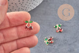 Pendentif cerise doré 18K zircons 14mm, x1 (G5275)