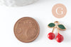 Pendentif cerise doré émaillé rouge,pendentif fruit création bijoux, pendentif doré, 17mm, x5 (G5272)