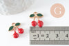 Pendentif cerise doré émaillé rouge,pendentif fruit création bijoux, pendentif doré, 17mm, x5 (G5272)