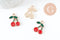 Pendentif cerise zamac doré émaillé rouge 18mm,pendentif fruit création bijoux, x1 (G3513)