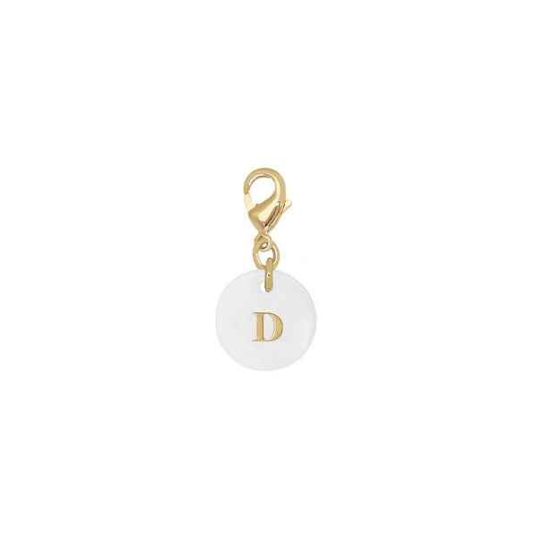 Pendentif charm initiale rond nacre blanche lettre, pendentif alphabet x1 (G9397)
