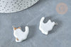 Pendentif chat porcelaine blanc doré laiton platine 24mm, pendentif pour fabrication bijoux, x1 (G8062)