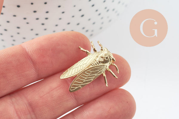 Pendentif cigale laiton brut 28mm, x2 (G1714)