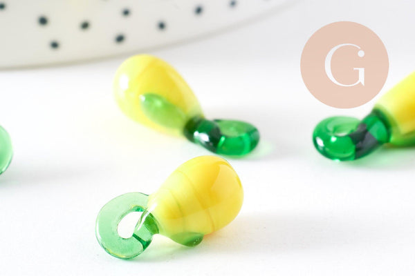 Pendentif citron jaune verre artisanal 19mm, x2 (G10317)