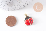 Pendentif coccinelle laiton doré émaillé rouge 20.5mm, x1 (G10306)