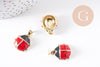 Pendentif coccinelle laiton doré émaillé rouge 20.5mm, x1 (G10306)