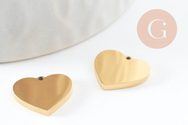 Pendentif coeur acier 201 inoxydable doré 13mm finition Miroir, x1 (G10182)