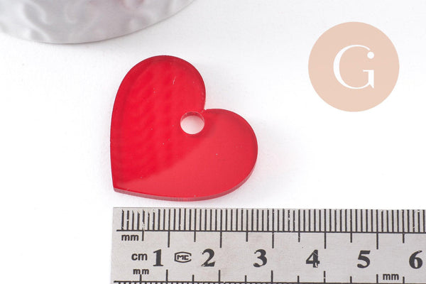 Pendentif coeur acrylique 27mm, x2 (G10155)